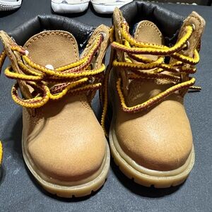 Mckids Tan Boots with Yellow Laces‎ toddler size 1 boots